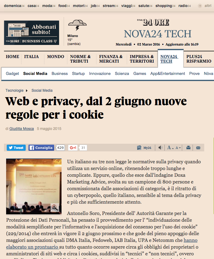 Web e privacy, dal 2 Giugno nuove regole per i cookie
