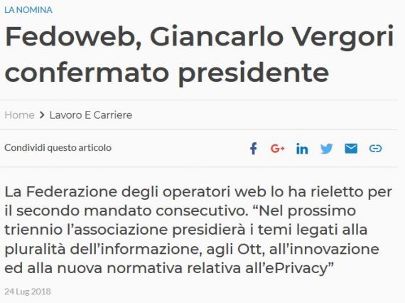 Fedoweb, Giancarlo Vergori confermato presidente